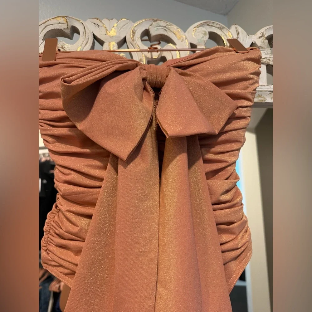 ZIMMERMANN Coco Metallic Drape Bow One-Piece Swimsuit -Shell Pink Sz: 1 (US 4-6) - Picture 9 of 12